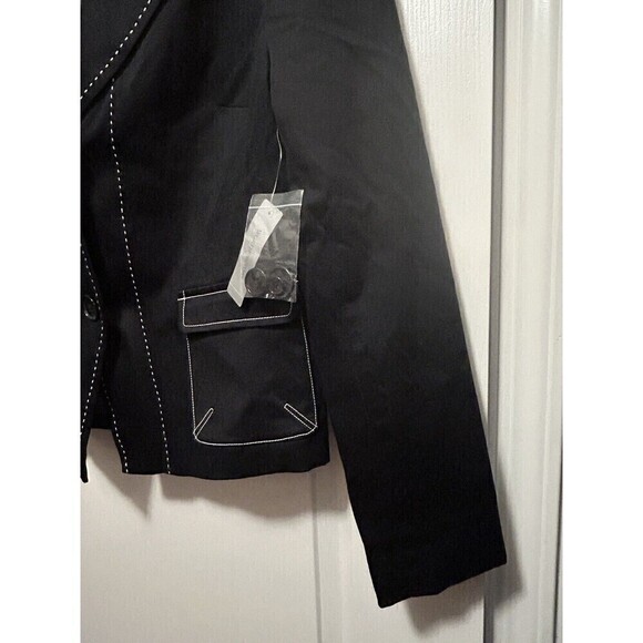 Worthington Women's Notch Lapel Blazer  Jacket Black Size 14 NWT White Stitching - Picture 13 of 16